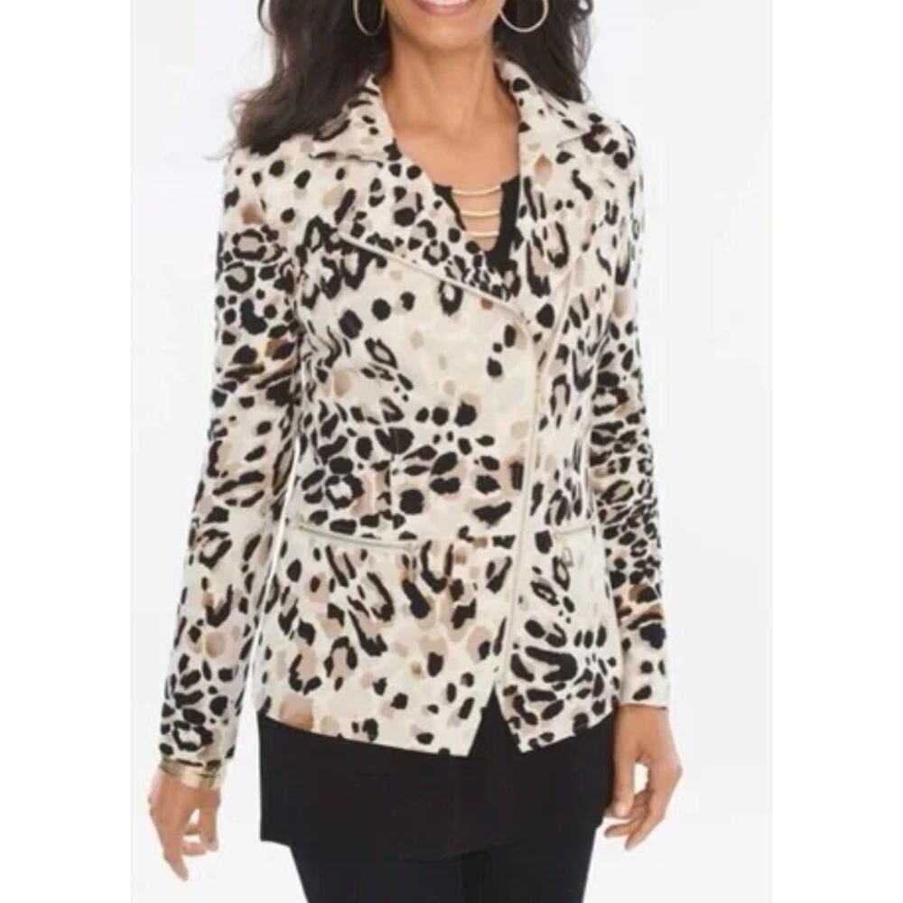 Chico's NWT Women's Animal Print Moto Jacket Full Zipper Long Sleeves Size 0 Sml